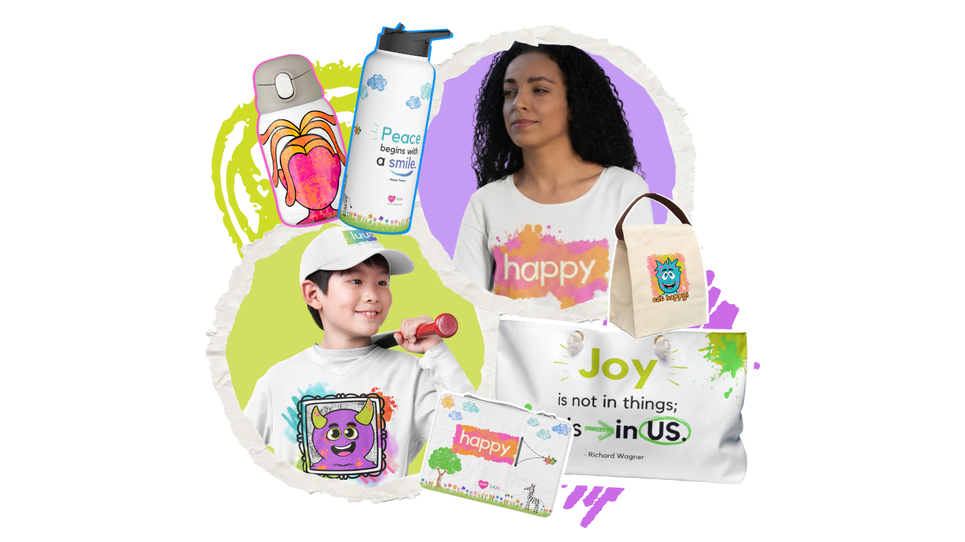 Luua products - water bottles, clothing, lunch boxes and accessories