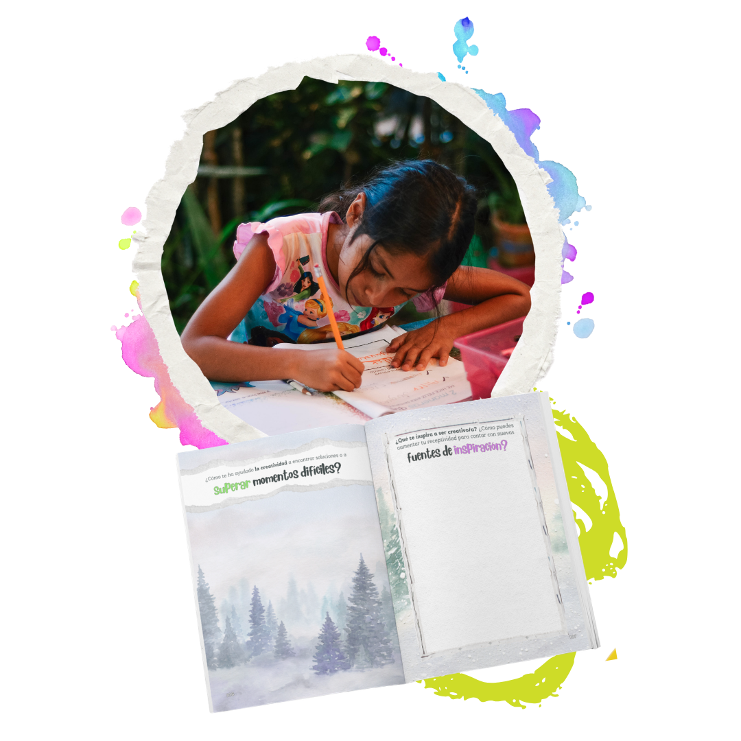 Child writing in Luua mindfulness journal